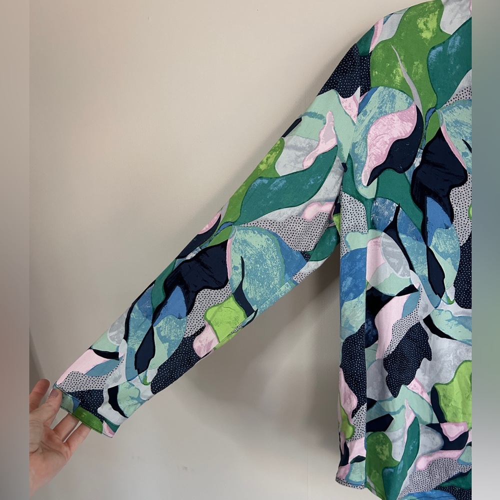NIC+ZOE Colorful Abstract Popover Statement Blouse Breathable Artsy Office Top M - Picture 5 of 14
